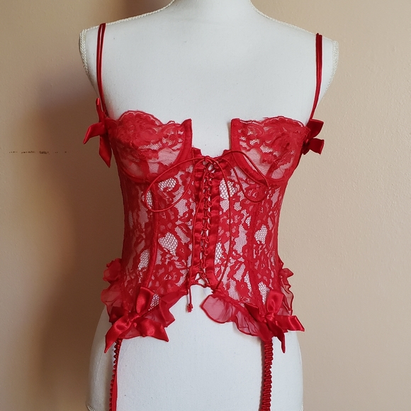 Vintage red corset bustier garter top Victoria's Secret - Picture 4 of 7